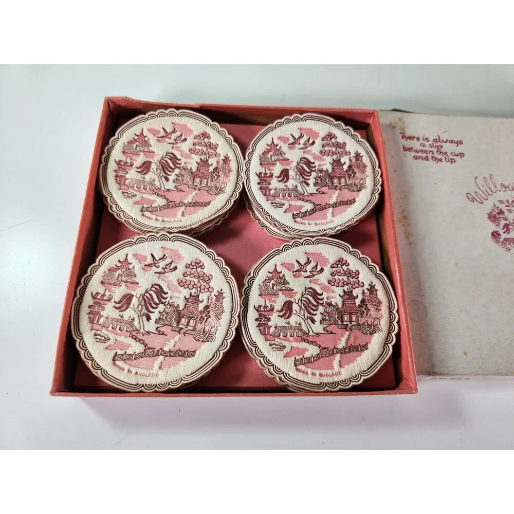 Vintage Freund Mayer Willow Ware Paper Saucermats Coasters Boxed Set of 26